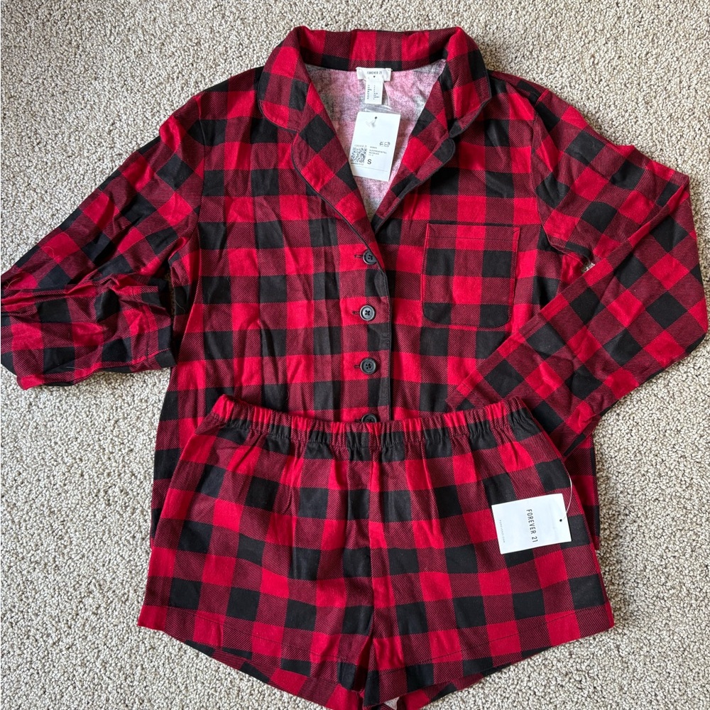 Forever 21 Red and Black Checkered Flannel Pajama Set